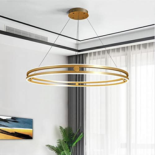 Bellastein LED Pendelleuchte Esszimmer Metall ring Kronleuchter Höhenverstellbar Wohnzimmerlamp Dimmbar mit Fernbedienung Hängeleuchte Esstisch Pendellampe Acryl Hängelampe Küchen (Gold, L80cm/100W) von Bellastein