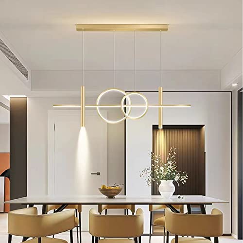 Bellastein LED Pendelleuchten Dimmbar Esstisch Esszimmer Hängeleuchte/Hängelampe Wohnzimmer Küche Hängend Lampe Moderne Kreative Ring Designer Kronleuchter mit Fernbedienung Leuchten (Gold, L120cm) von Bellastein