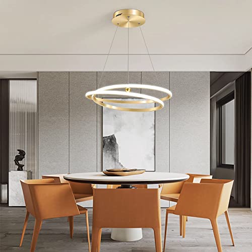 Bellastein Moderner LED Hängeleuchte Kreativer Einfacher Pendelleuchte, Esstisch Kronleuchter Dimmbar 3000K-6000K, Wohnzimmer Kronleuchter, Schlafzimmer Esszimmer Pendellampe, Gold (Φ 52cm) von Bellastein