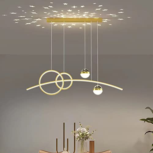 Bellastein Pendelleuchte Esstisch, LED Hängeleuchte esstisch Pendelleuchte dimmbar mit Fernbedienung pendellampe höhenverstellbar Kronleuchter Lampe für Wohnzimmer Esszimmer Küche Büro (Gold, L120cm) von Bellastein