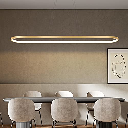 Bellastein Pendelleuchte Oval Esstisch Büro Lampen, LED Hängeleuchte Dimmbar Deckenleuchte mit Fernbedienung, Modern Ring Design Kronleuchter für Esszimmer Küchenlampe Blendfrei (L120cm, Gold) von Bellastein