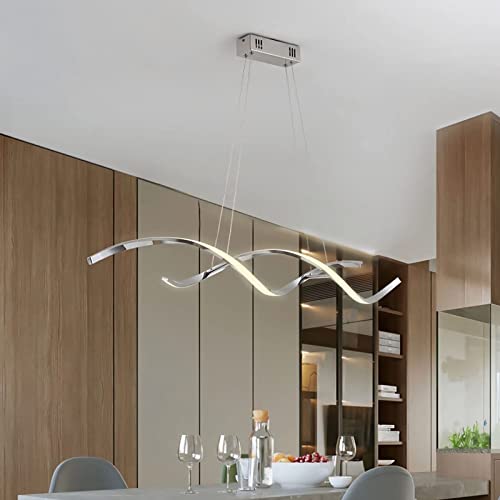 Dimmbare mit Fernbedienung LED Hängeleuchte esstisch Pendelleuchte höhenverstellbar Kronleuchter Moderne Hänge lampe für büro esszimmer Arbeitszimmer Wohnzimmer Küche leuchte (Chrom, L90cm) von Bellastein