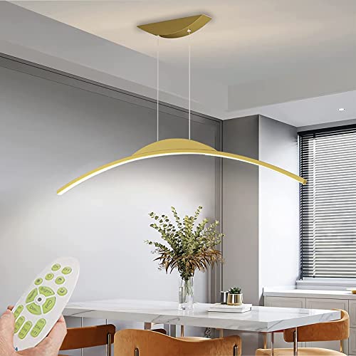 LED Hängeleuchte esstisch Pendelleuchte dimmbar mit Fernbedienung pendellampe höhenverstellbar Moderne Bogen design wohnzimmerlampe hängend für büro esszimmer Wohnzimmer Küche (Gold, 80cm 32W) von Bellastein