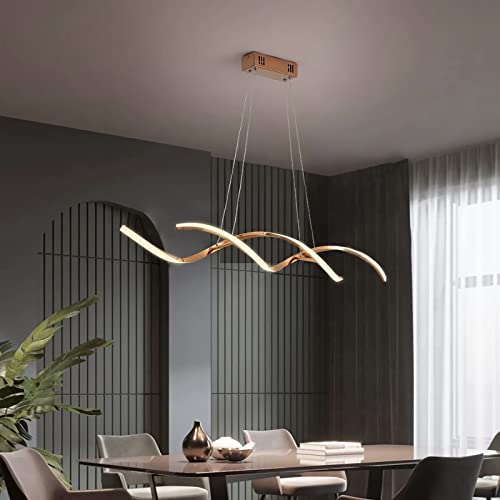 LED Pendelleuchte Esstisch Esszimmer Decken Lampe Modern Dimmbar Hängeleuchte Höhenverstellbar Küchenlampe mit Fernbedienung Kronleuchter für Büro Bar Empfangstheke Dekor Lampen (L110cm, Gold) von Bellastein