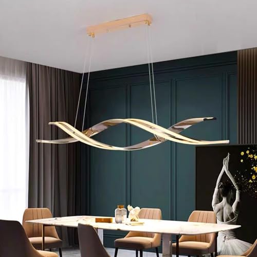 LED Pendelleuchte esstisch Dimmbar, Moderne LED Hängelampe Esstisch, Kreative Design Esstischlampe hängeleuchte mit Fernbedienung, für Esszimmer Küche Wohnzimmer Bürolampe (Gold, L100cm) von Bellastein