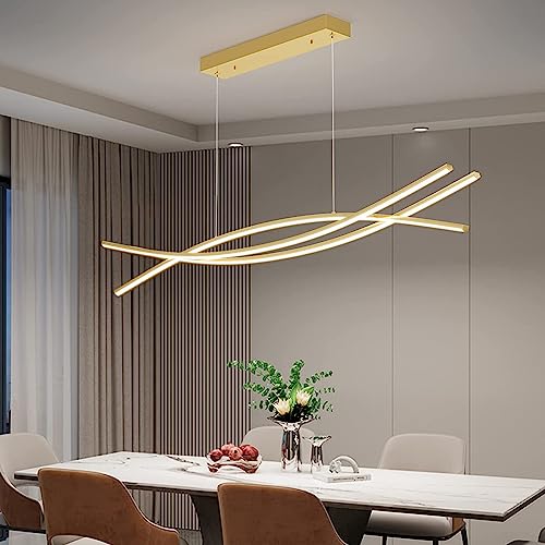 LED Pendelleuchten Dimmbar Esstisch Esszimmer Hängeleuchte mit Fernbedienung Pendellampe Wohnzimmer Küchen Hängend Lampe Moderne Höhenverstellbar Kronleuchter Büro Küche Leuchte (Gold, L120cm) von Bellastein