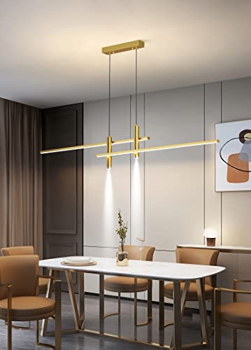 Bellastein Moderne LED Pendelleuchte Esstisch Hängelampe Dimmbar Mit Fernbedienung Esszimmer Hängeleuchte Esszimmerlampe Pendellampe Höhenverstellbar Kronleuchter für Büro Hängeleuchte (Gold, L90cm) von Bellastein