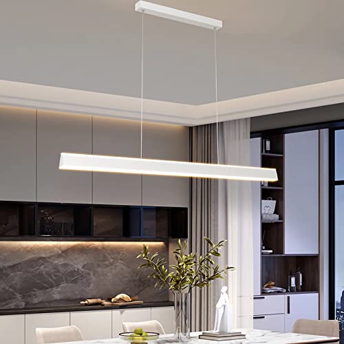 Moderne LED pendelleuchte esszimmer dimmbar hängelampe esstisch Linear design hängeleuchte mit Fernbedienung Kreative Design Esstischlampe, Moderne Hänge lampe für Wohnzimmer Küche (Weiß, L100cm) von Bellastein