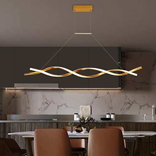 Pendelleuchte esstisch LED Dimmbar Wohnzimmer Hängelampe Modern Hängeleuchte mit Fernbedienung im Wellenförmig Design höhenverstellbar Innen Beleuchtung für Küche Büro Kronleuchter (Gold, 100cm) von Bellastein