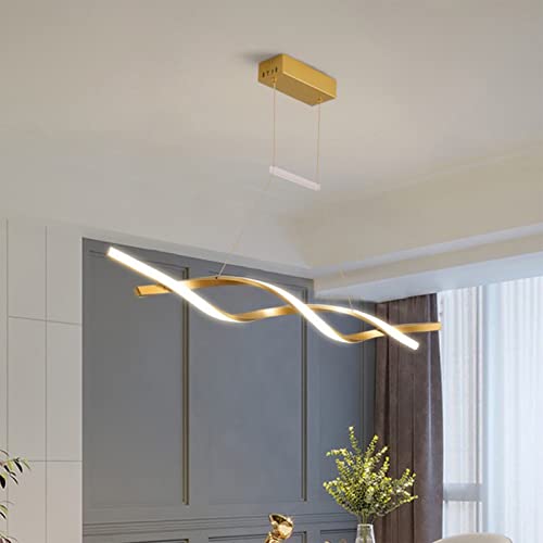 Pendelleuchte esstisch LED Dimmbar Wohnzimmer Hängelampe Modern Hängeleuchte mit Fernbedienung im Wellenförmig Design höhenverstellbar Innen Beleuchtung für Küche Büro Kronleuchter (Gold, 80cm) von Bellastein