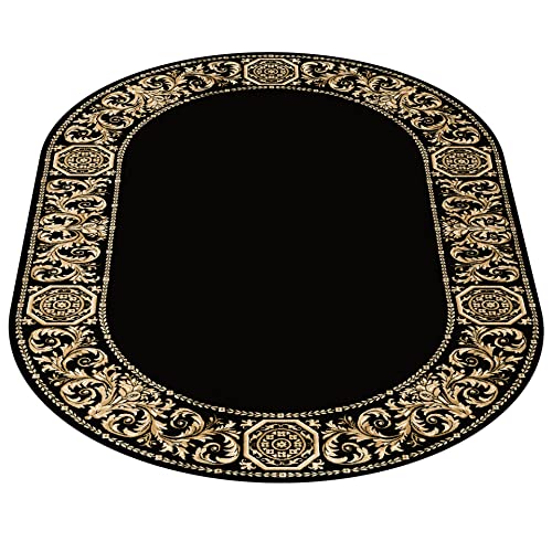 Belle Arti Premium Wohnzimmer Mäander Teppich Rund Läufer Oval aus 100% Viskose im Mäander Design Flur Carpet in verschiedenen Varianten und Größen 541 (schwarz, Oval - 152 x 230 cm) von Belle Arti