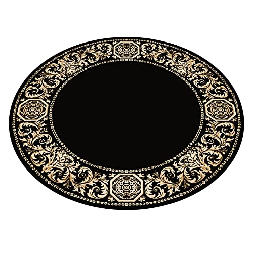 Belle Arti Premium Wohnzimmer Mäander Teppich Rund Läufer Oval aus 100% Viskose im Mäander Design Flur Carpet in verschiedenen Varianten und Größen 541 (schwarz, Rund - 150 cm) von Belle Arti