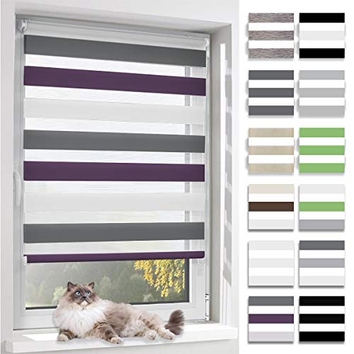 BelleMax Doppelrollo Klemmfix ohne Bohren & mit Bohren (90x140cm Weiß Lila Anthrazit) Duo Rollo, Sonnenschutz lichtdurchlässig Blickdicht, Klemmrollo Fensterrollo, Rollos für Fenster und Tür von BelleMax