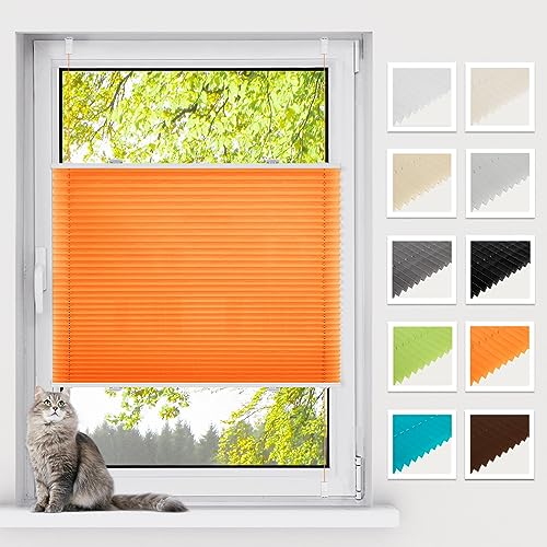 BelleMax Plissee ohne Bohren Klemmfix, Orange 35x110cm (BxH), Easyfix lichtdurchlässig Sichtschutz Sonnenschutz, Jalousie Plisseerollo mit Klemmträger, Faltrollo für Fenster & Tür von BelleMax