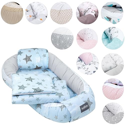 5tlg. Kuschelnest-Set inkl. Babynest 60x90, Arm Stillkissen, Baby Matratze 30x70 cm, Baby Decke Neugeborenen 50x75 cm, Babykissen Neugeborene, Baby Erstausstattung aus 100% Baumwolle von Bellochi Growing in style