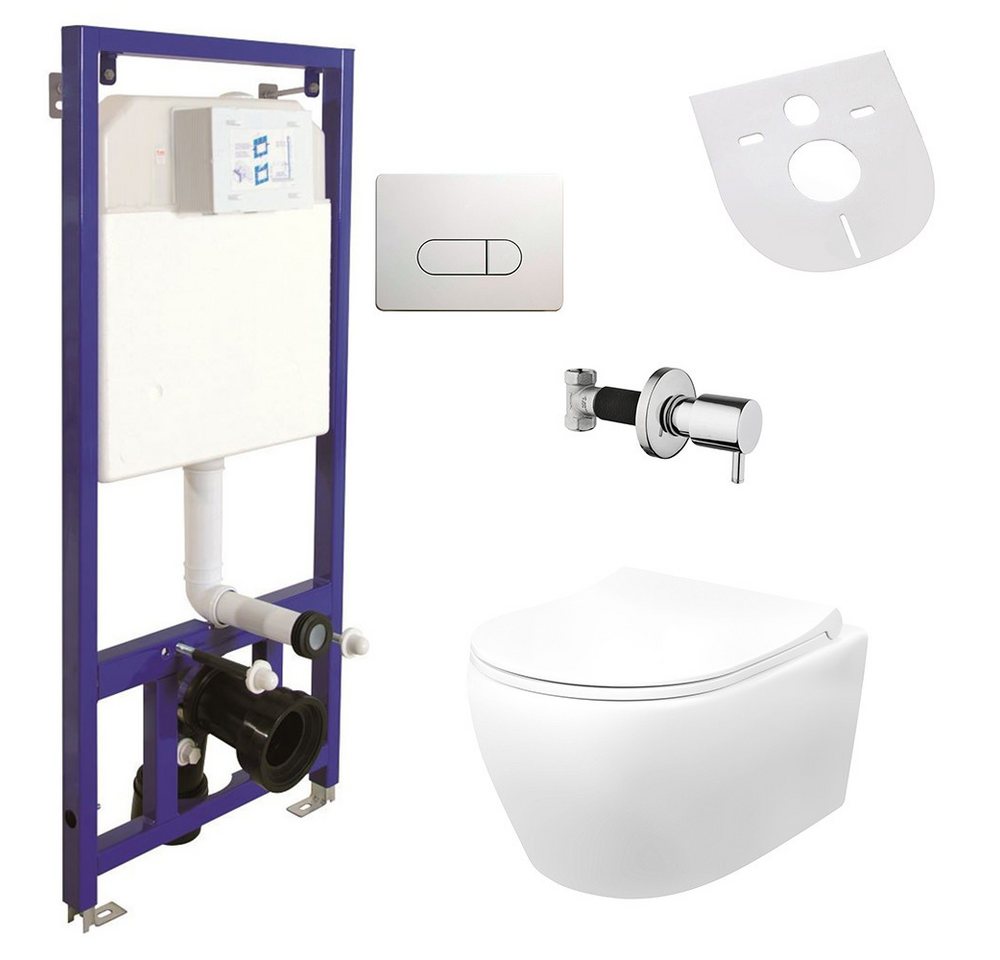 Aloni Tiefspül-WC AL5512KomplettSet, Wand, Abgang waagerecht, Hänge Wand Dusch WC Taharet/Bidet Funktion + KOMPLETTE SET von Aloni