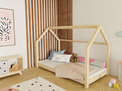 Benlemi Kinderbett TERY | in Form eines Hauses | aus Holz | 120x180 cm | (Dunkelgrau) von Benlemi