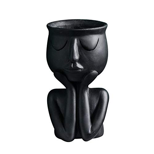 Benoon Kreative Vase, menschliches Gesicht aus Keramik, Heimpflanzen, Blumentopf, Vase, Übertopf, Tischdekoration, Schwarz von Benoon