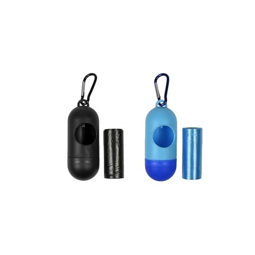 Benson 2 Set Hundekotbeutelspender mit Leinenclip und 2 Rollen Kotbeutel Starterset (Blau Schwarz) von Benson Tools