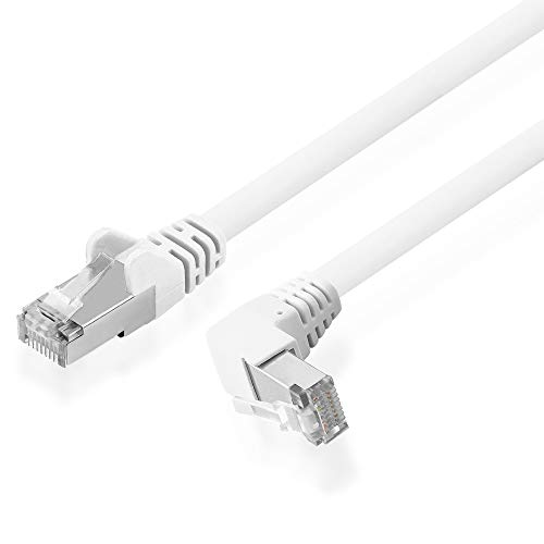 BestPlug 3 Meter DSL Internet Netzwerk Kabel, RJ45-Stecker 90° gerade auf RJ45-Stecker 90° abgewinkelt, 100 MHz, CAT.5e, F-UTP, Weiss von BestPlug