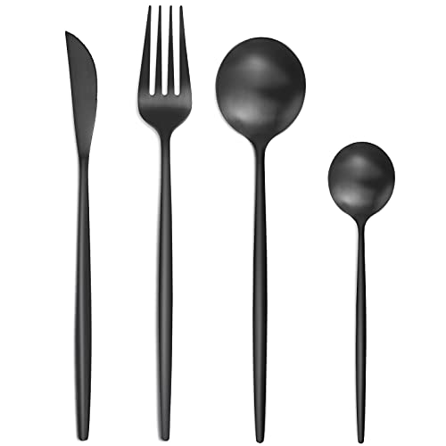 Bestdin Besteck Set 6 Personen, 24 teilig Edelstahl Besteckset Schwarz Matt, Essbesteck Set mit Messer Gabel Löffel, Hochwertiges Edelstahlbesteck, Spülmaschinenfest. von Bestdin