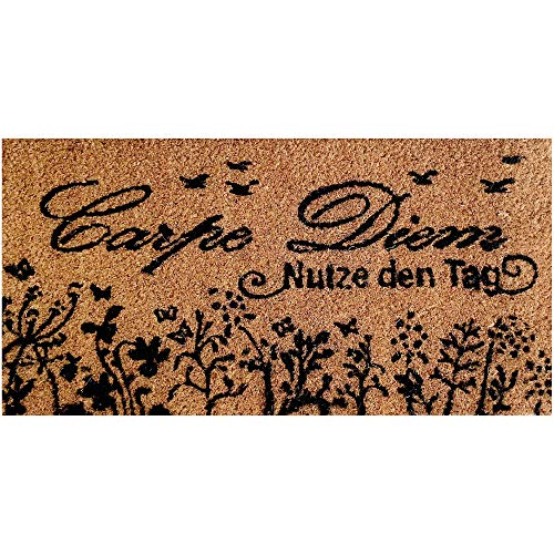 Bestlivings Fußmatte Kokos 25x50cm im Design: Carpe Diem - Schmutzfangmatte für Innen- und Außenbereich, Fussmatte schmal - PVC Unterseite von Bestlivings