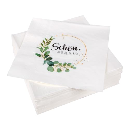 Hochwertige Servietten (40er Pack) 33x33 cm, 3-lagig - Partyservietten mit Motiv "Schön das du da bist" - für Party, Geburtstag oder Feiern von Bestlivings