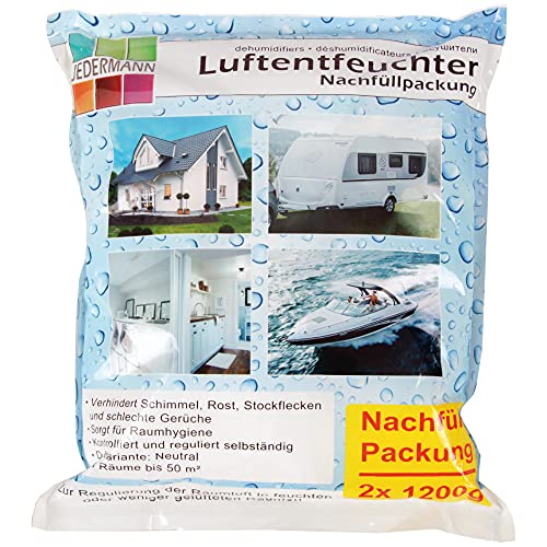 Luftentfeuchter Nachfüll Granulat (2x 1200g), bis 50m² Raumgröße / 2.500ml Flüssigkeit aufnahmefähig von Bestlivings