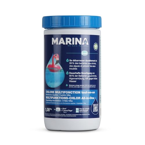 Marina Chlor Multitabs 135g - Pool Tabletten - 8 STK. Chlortabletten Multifunktion 5 in 1 - für sauberes und hygienisches Poolwasser - (1,08kg) - Langzeit Chlor von Bestlivings