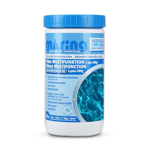 Marina Chlor Multitabs 200g - Pool Tabletten - 12 STK. Chlortabletten Multifunktion 5 in 1 - für sauberes und hygienisches Poolwasser - (1,2kg - 6kg) - Langzeit Chlor von Bestlivings