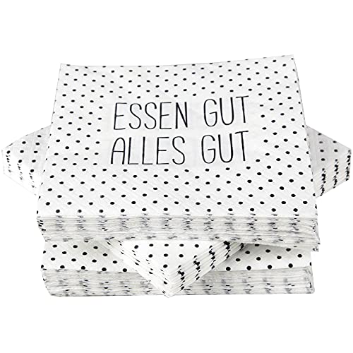 Servietten im praktischen 100er Pack (5x20) 33 x 33 cm, 3-lagig, 1/4 Falz - mit Motiv (Essen gut, alles gut) - FSC-Zertifizierte Mundtücher von Bestlivings