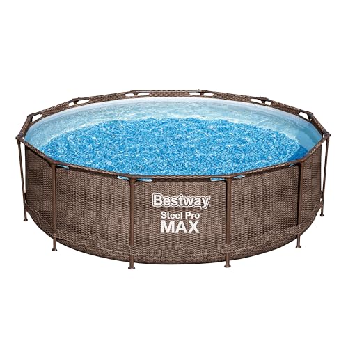 Bestway Steel Pro MAX Frame Pool-Set mit Filterpumpe Ø 366 x 100 cm, Rattan-Optik (Schokobraun), rund von Bestway