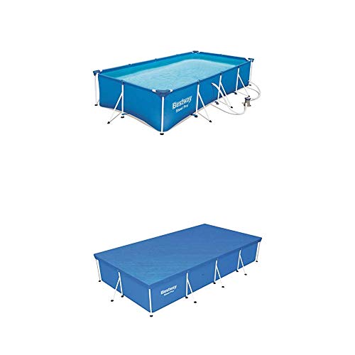 Bestway Steel Pro rechteckiger Kinderpool, mit Stahlrahmen und Filterpumpe, 400 x 211 x 81 cm + Abdeckplane für Frame Pool 400 x 211 cm von Bestway