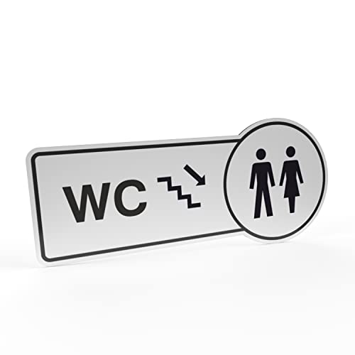 Betriebsausstattung24® HInweisschild "WC" Treppe runter | Folie, selbstklebend (BxH): 30,0 x 13,0 cm | Befestigungsart: Zum Verkleben | Symbol und Text Schild | Toilettenkennzeichnung | WC Schild von Betriebsausstattung24