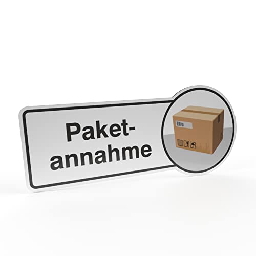 Betriebsausstattung24® Hinweisschild "Paketannahme" | Aluminium- Verbundplatte (BxH): 30,0 x 13,0 cm | Befestigungsart: Zum Verkleben oder Verschrauben | Text und Symbol Schild | Paket Schild von Betriebsausstattung24