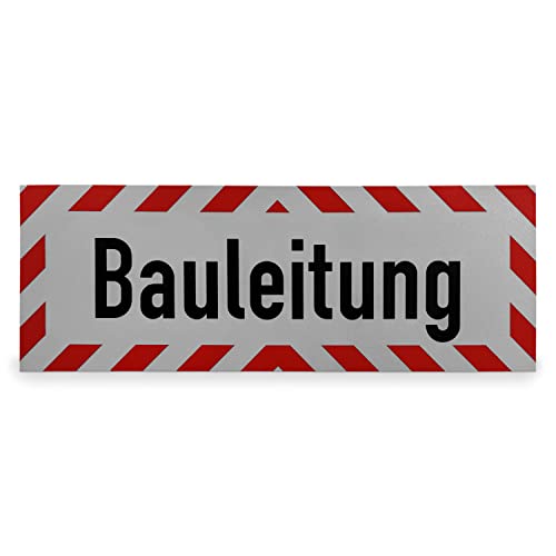 Betriebsausstattung24® Pkw Hinweisschild "Bauleitung" | Größe: 50,0 x 12,5 cm | Magnetfolie | Retroreflektierend | Kfz Kennzeichnug | Baustellen Schild | Auto Kennzeichnung | Fahzeugmarkierung von Betriebsausstattung24