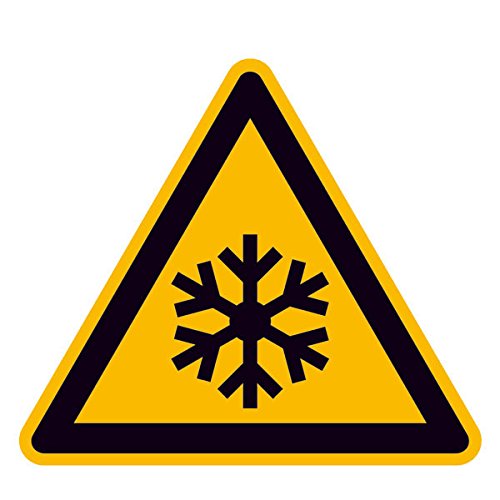 Betriebsausstattung24® Warnschild auf Bogen Warnung vor niedriger Temperatur/Frost 10 Stk/Bogen Gröߟe Einzeletikett (SL): 5,0 cm PVC-Folie, selbstklebend von Betriebsausstattung24
