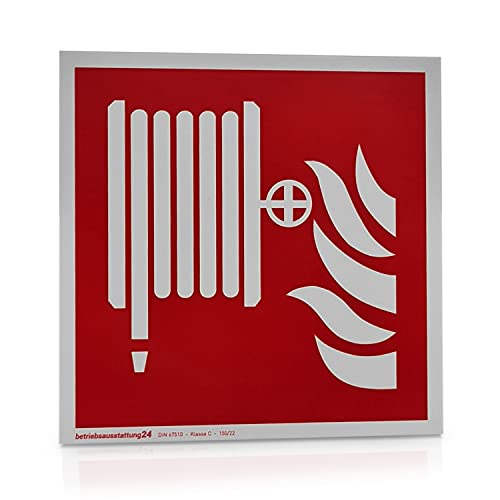 Löschschlauch Schild | Folie langnachleuchtend & selbstklebend | Größe: 20 x 20 cm | Symbol Schild l DIN 67510 Klasse C | Leuchtdichte 150 mcd | Brandschutzschild | Betriebsausstattung24 von Betriebsausstattung24