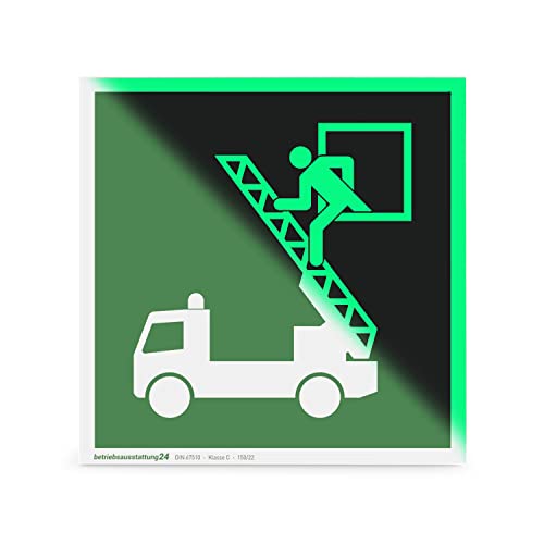 Rettungsausstieg Rettungsfenster | Hart-PVC langnachleuchtend & selbstklebend | Größe: 15 x 15 cm | Symbol Schild DIN 67510 Klasse C | Leuchtdichte 150 mcd | Rettungsausstieg | Betriebsausstattung24® von Betriebsausstattung24