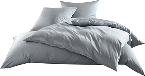 Mako-Satin Baumwollsatin Bettwäsche Uni einfarbig zum Kombinieren (Bettbezug 135 cm x 200 cm, Grau) von Bettwaesche-mit-Stil