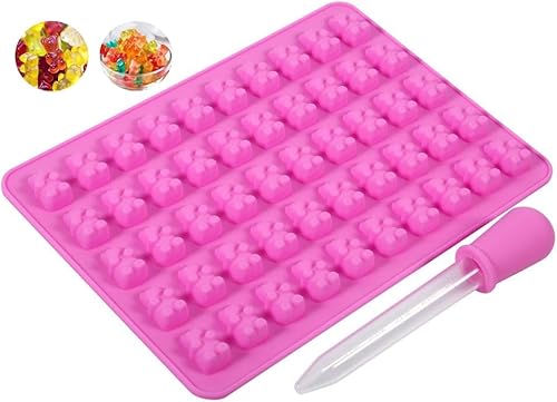 Silikon Gummibärchenform, 50 Vertiefungen Süßigkeiten Silikonformen Gummibärchen Selber Machen Set Schokoladenform Pralinenformen Silikonform Für Gelee Eiswürfel Mit Pipette Küchenwerkzeug(Rosa) von Beufee