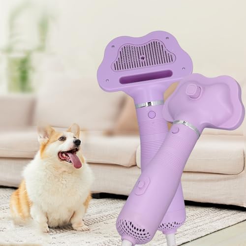 Bewinner 2-in-1-Haartrockner für Haustiere, Elektrischer Warmluft-Pflege-Haartrockner, 3 Arten von Düsen, Haarbürste für Kleine, Mittelgroße Hunde und Katzen (Purple) von Bewinner