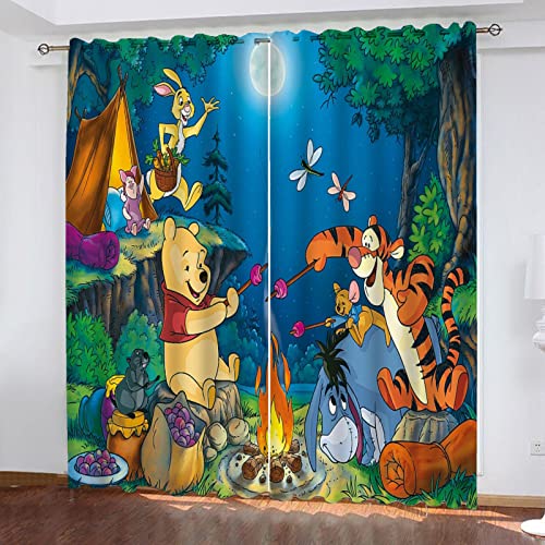 Bfrdollf The Pooh Bear Vorhang gardine Verdunkelungsvorhang, Verdunkelungsvorhang-Set The Pooh Bear 2er Set für Kinderzimmer (150 x 166cm(2X75X166cm),8) von Bfrdollf