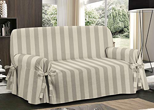 Biancheriaweb Sofabezug, Sofaüberwurf mit Bändern, Schleife, breites Streifendesign, 3-Sitzer, breite Streifen von BIANCHERIAWEB