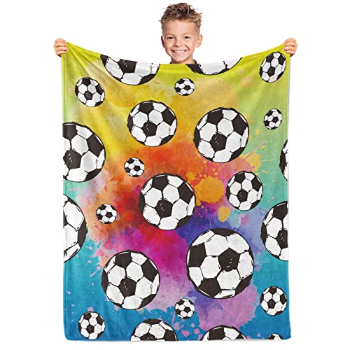 Fußballdecke, Fussball Geschenke Jungen, Flauschige Fußball Fleecedecke für Kinder und Männer, Warme Weiche Bunte Fussball Kuscheldecke für Sofadecke Couchdecke Kinderzimmer Sportfans (130x152CM) von Biapian