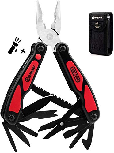 BIBURY Multitools, 14 in 1 Multifunktionale Zange mit Taschenlampe, Dosenöffner, Schere, Taschenwerkzeug Multi Tool mit Nylon Tasche für Reparieren, Camping, Geschenke für Mann, Papa von BIBURY