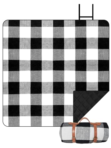 Bibykivn Picknickdecke Wasserdicht Waschbar Outdoor Stranddecke, 150x200cm Campingdecke Tragbare Faltbar Picnic Blanket, Wärmeisoliert Strandunterlage für Picknick Camping Beach Park (Schwarz) von Bibykivn