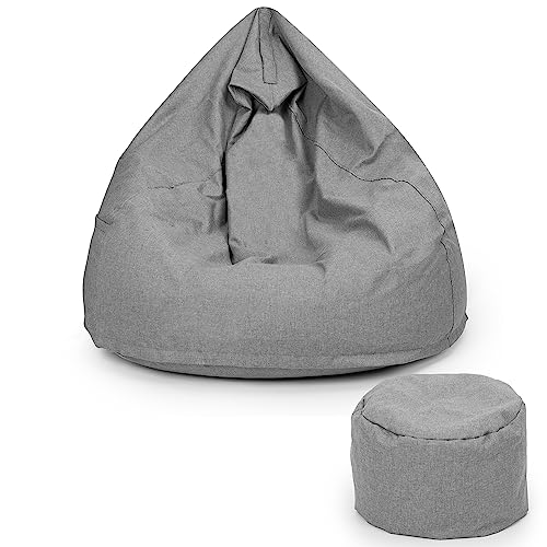 Bielik Sitzsack XXL mit Hocker Sitzkissen Bodenkissen Sessel Kissen In & Outdoor Gaminggeignet Sitzsack für Jugendliche und Erwachsene Beanbag mit Füllung 350L (hellgrau) von Bielik