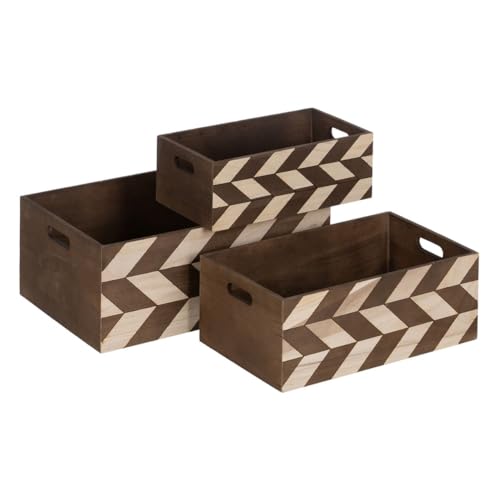 BigBuy Home Dekoboxen Set Braun Natur Paulonia Holz 44 x 31 x 18 cm (3 Stück) von BigBuy Home