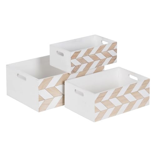 BigBuy Home Dekoboxen Set Weiß Natur Paulonia Holz 44 x 31 x 18 cm (3 Stück) von BigBuy Home